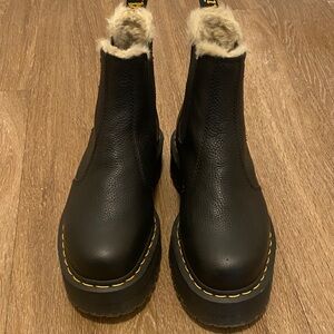 Dr. Martens Black Leather Boots with Cream Fur